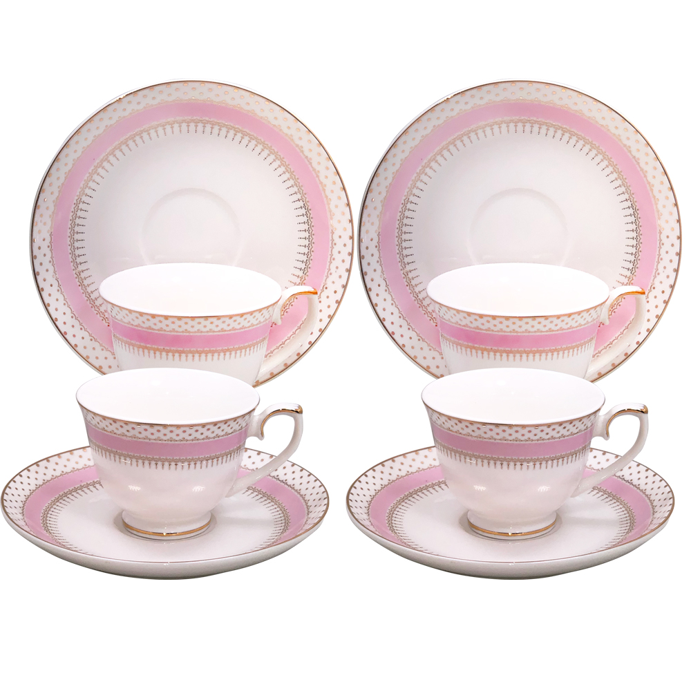 Small 3-Ounce Cup & Saucer Sets - Pink/Gold, Set of 4