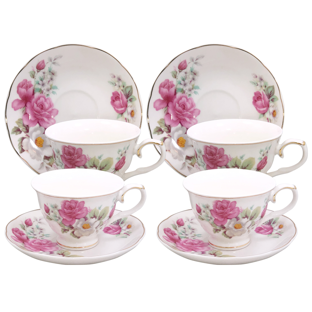 Small 3-Ounce Cup & Saucer Sets - Pink Rose, Set of 4