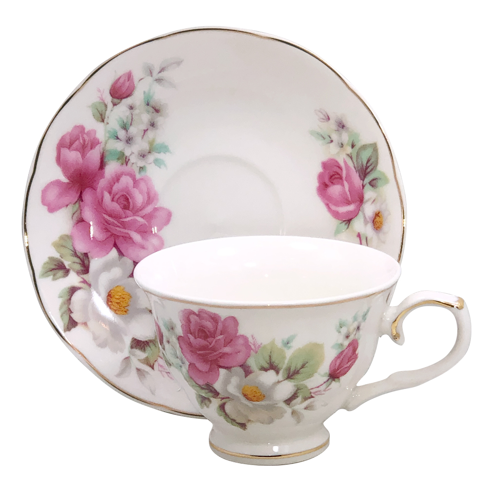 Small 3-Ounce Cup & Saucer Sets - Pink Rose, Set of 4, photo-2