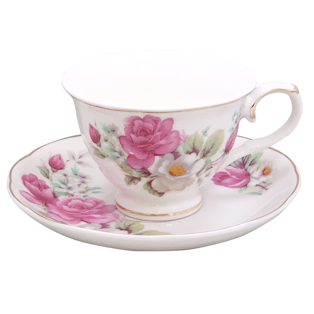 Small 3-Ounce Cup & Saucer Sets - Pink Rose, Set of 4, photo-3