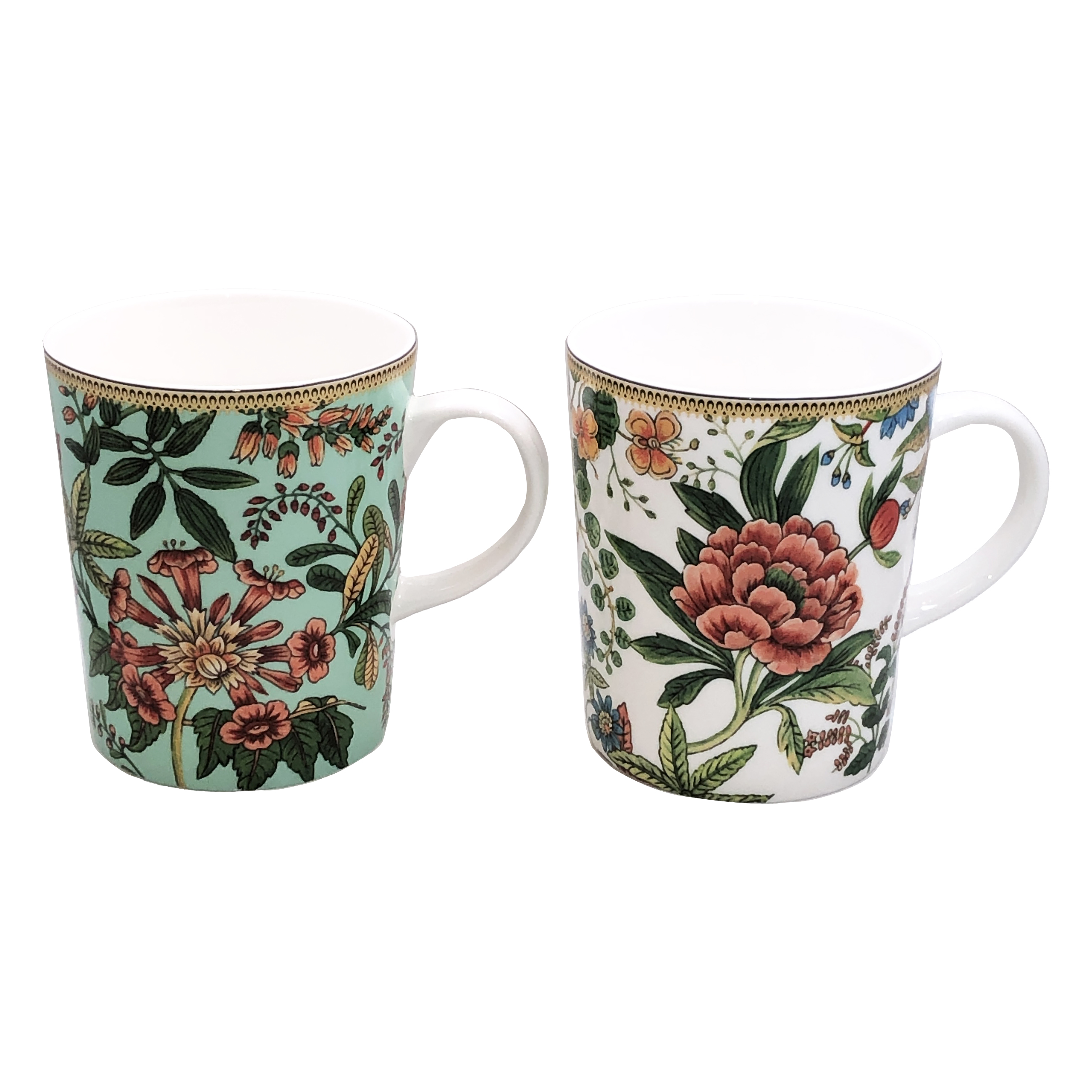 Oriental Floral Bone China Mugs - Set of 2, photo main