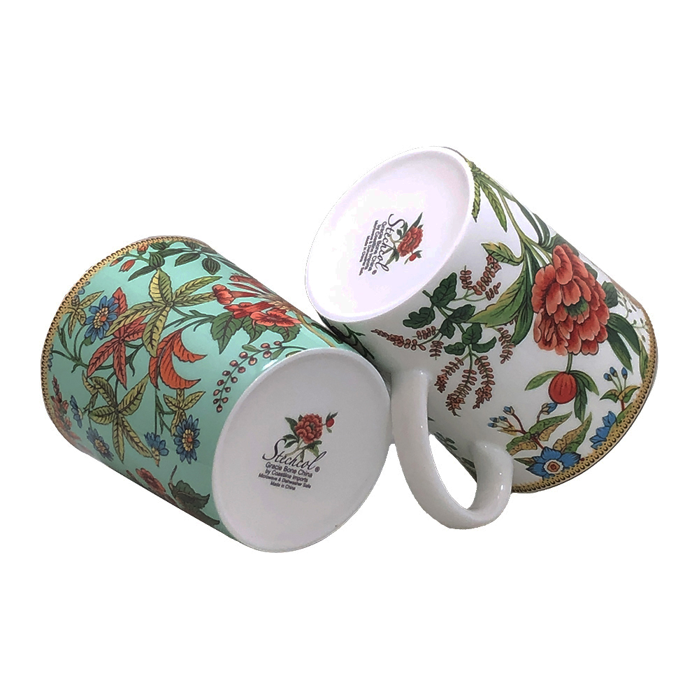 Oriental Floral Bone China Mugs - Set of 2, photo-2