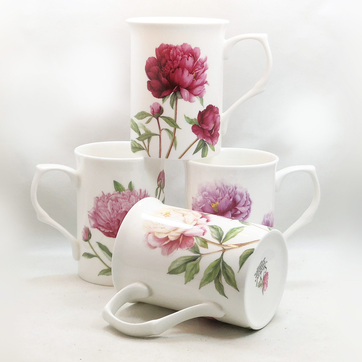 4 Assorted Peony Bone China Mugs, Set of 4, photo-1