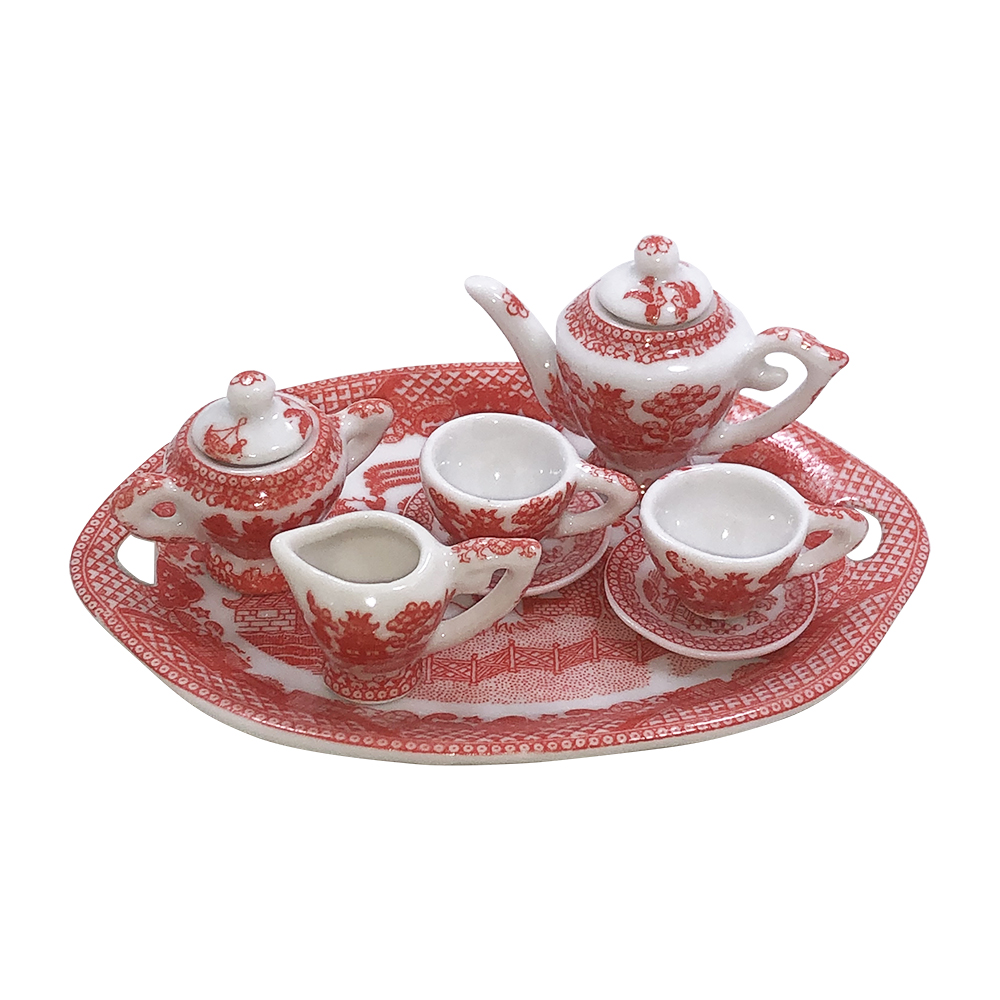 Pink Willow Miniature 10 Piece Collectors Tea Set, 4-3/8L Tray