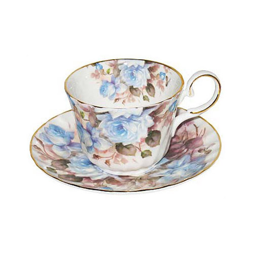 Sorrento Rose - Bone China Tea Cup and Saucer, Blue