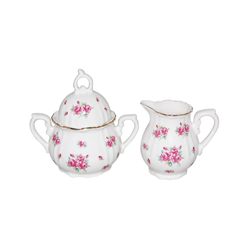 Small Cream and Sugar Set, Pink Rose