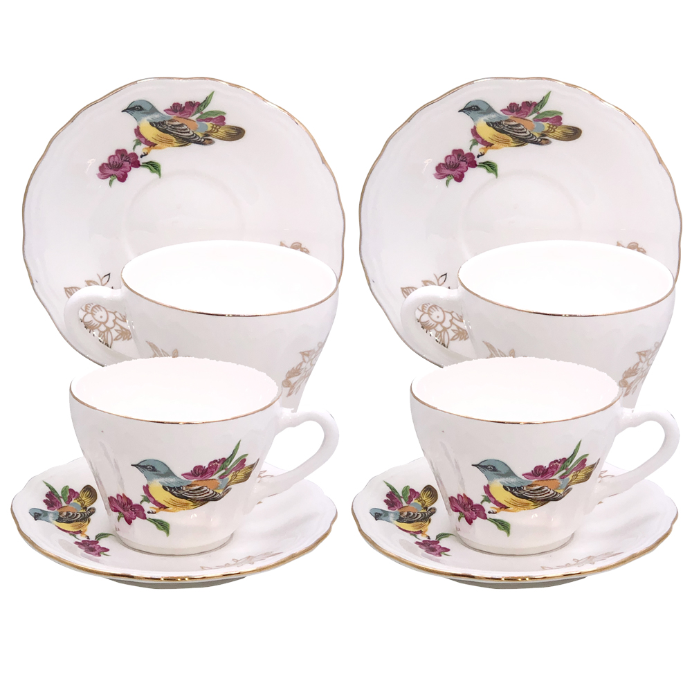 Small 3-Ounce Cup & Saucer Sets - Spring Bird, Set of 4