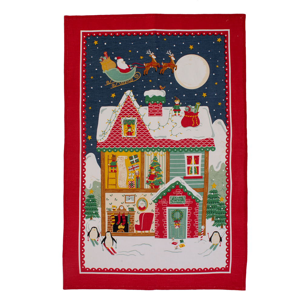 Santas Workshop Linen Tea Towel