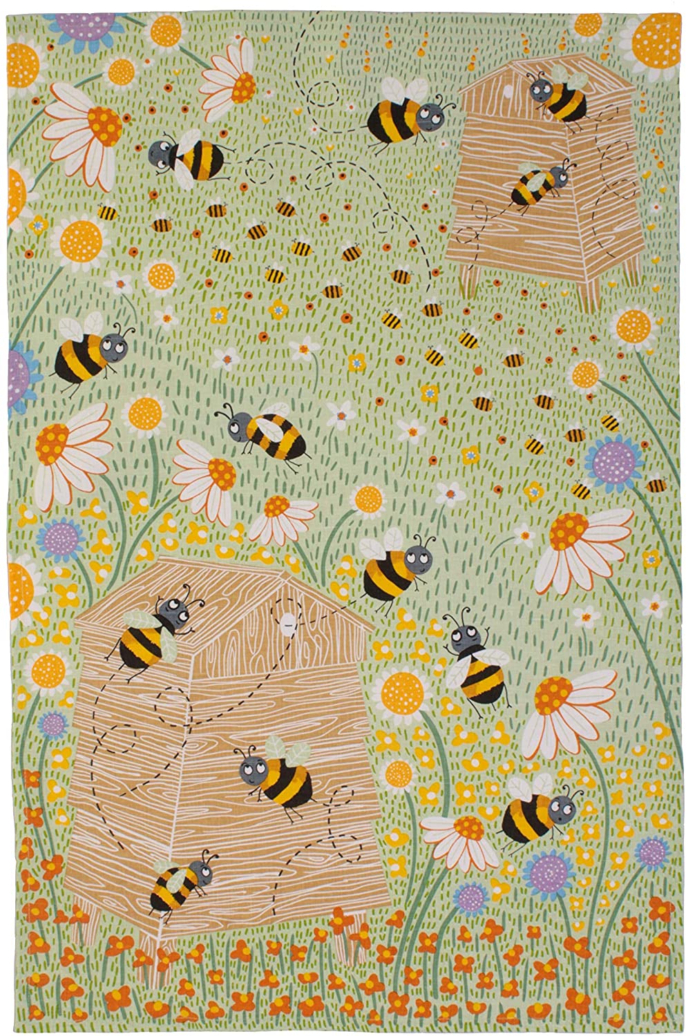 Daisy Bees Linen Tea Towel