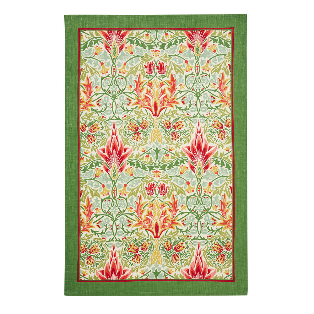 Floral Linen Tea Towel - Forest Flame