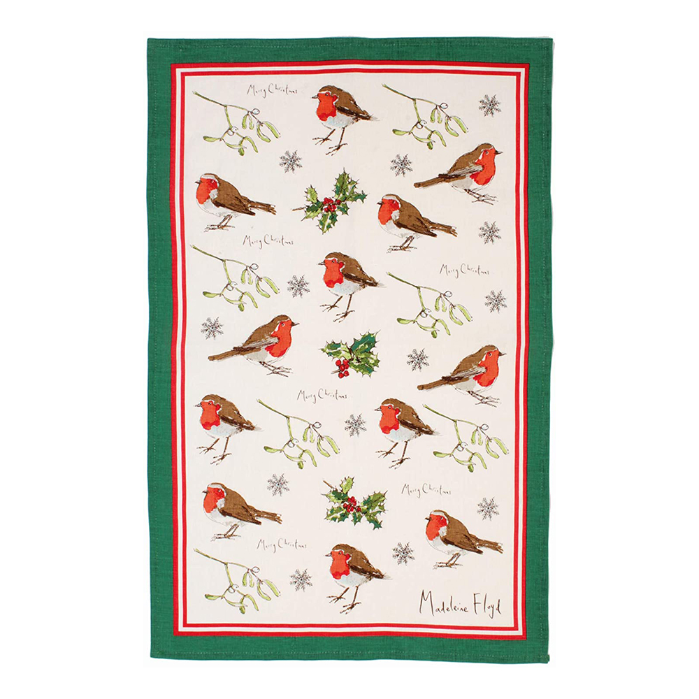 Robins & Holly Linen Tea Towel