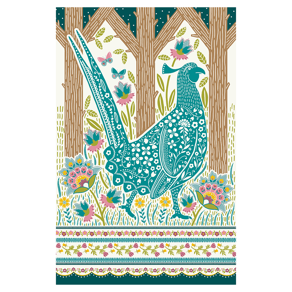 Cotton Tea Towel Woodland Pheasant