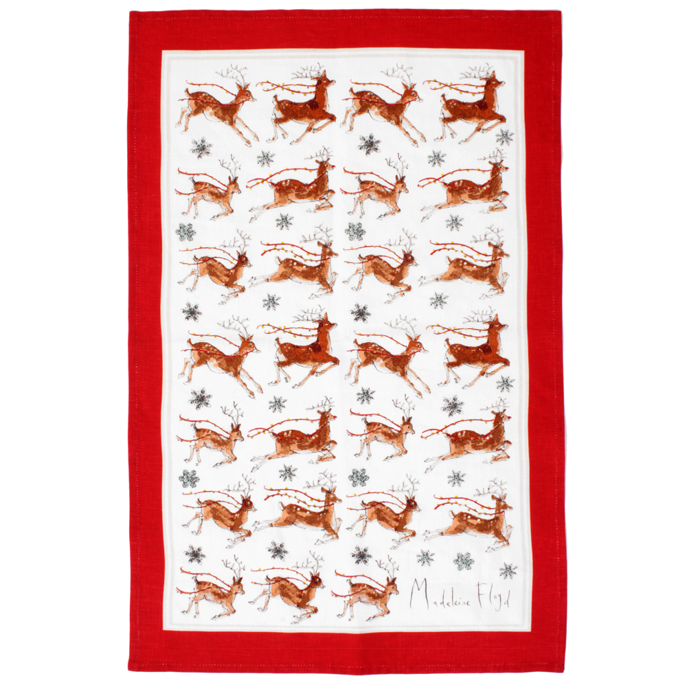 Reindeer Linen Tea Towel