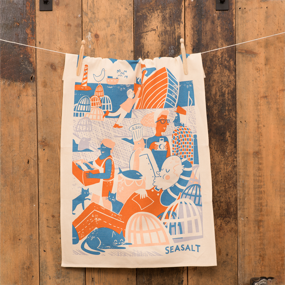 Cotton Tea Towel, Quayside Fishing, photo-1