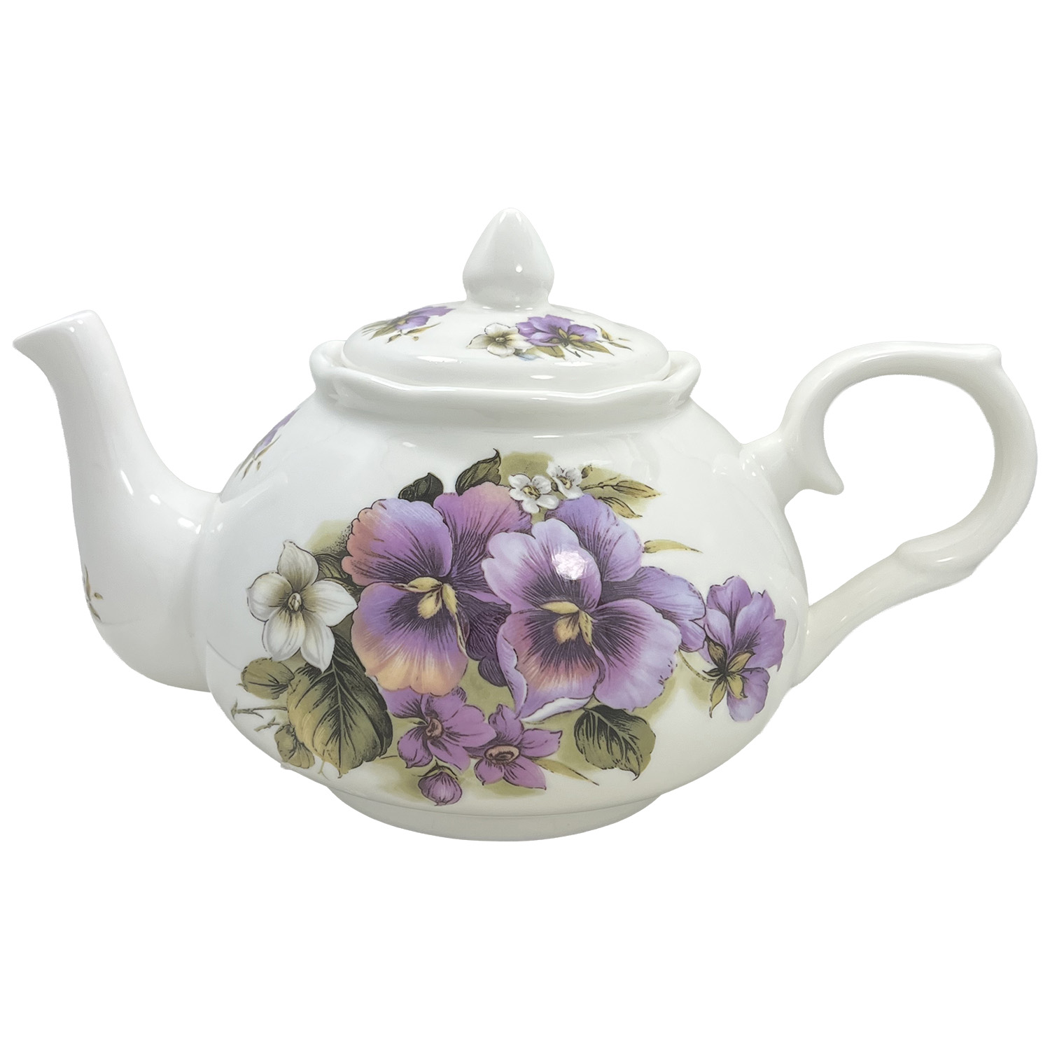 Adderley Pansy Fine Bone China Teapot – 44 oz (6-Cup)