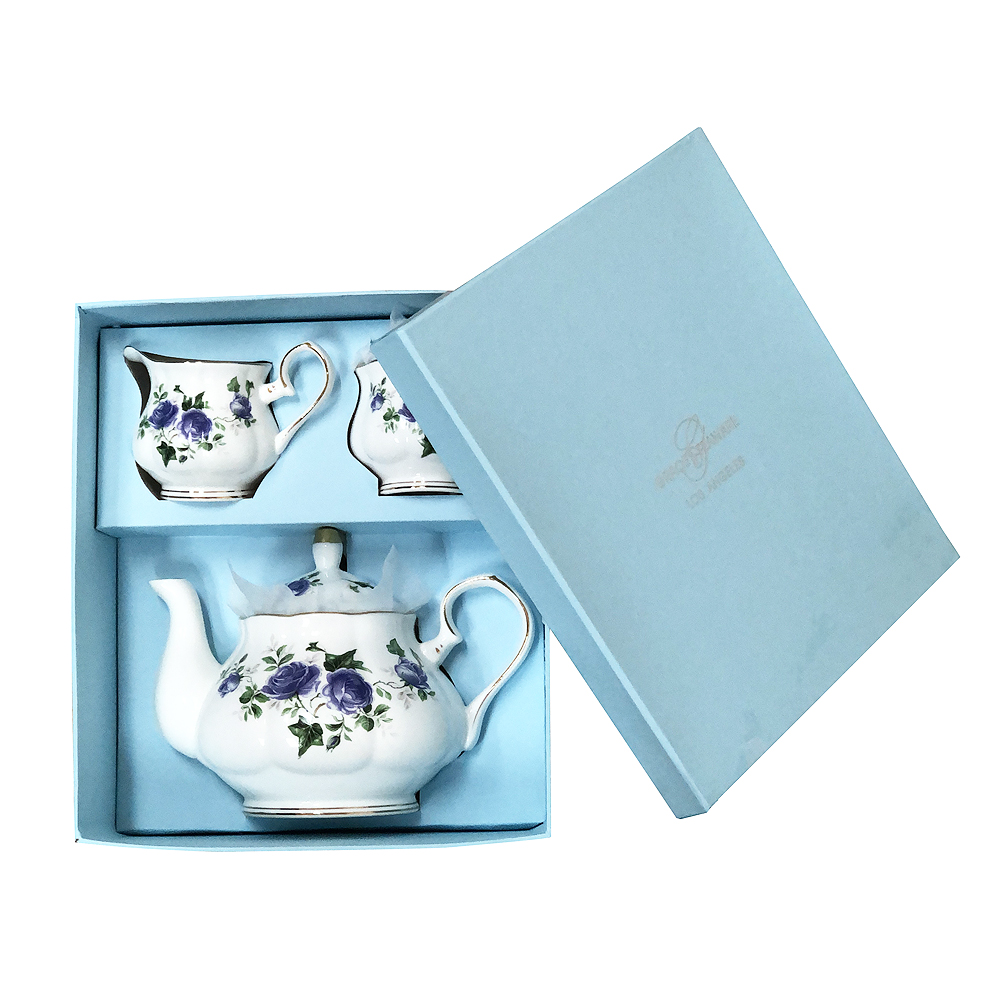 Teapot with Cream and Sugar Set, Blue Rose, photo-1