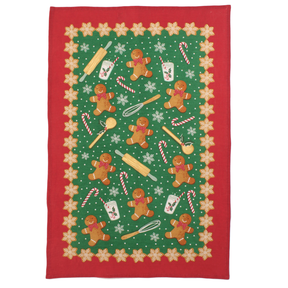 Linen Tea Towel - Gingerbread Men