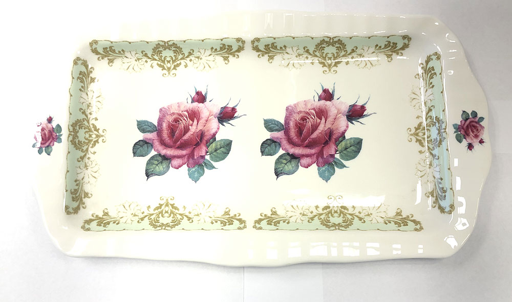 Vintage Rose Fine Bone China Sandwich Tray, Blue