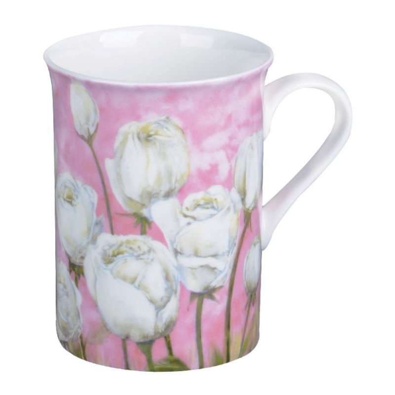 White Roses Mug on Soft Pink
