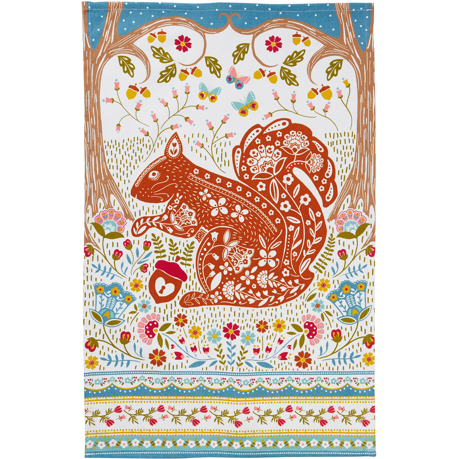 Cotton Tea Towel Woodland Squirrel