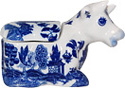 Blue Willow Ware Cow Sugar Pot with Cover