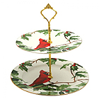 Cardinal Bird and Holly 2-Tier Cake Stand
