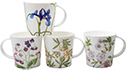 Set of 4 Bone China Mugs - Assorted Botanical Flowers, 16-Ounce