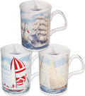 Sailboats Fine Bone China Mugs - Set of 3