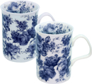 English Chintz in Blue, Set of 2 Rose China Mugs