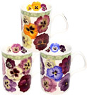 Set of 3 Pansy Fine China Mugs