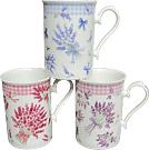 Set of 3 Lavender Fine China Mugs