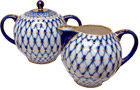 Cobalt Net Creamer and Lidded Sugar Bowl