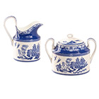 Blue Willow Bone China Sugar Bowl and Creamer Set