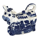 Blue Willow Cow-Shaped Porcelain Sour Cream Server