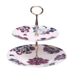 Purple Floral Bone China 2-Tier Cake Stand