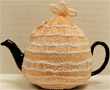 Knitted Tea Cozy, Pink and White Stripes