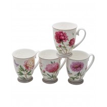 4 Assorted Peony Footed Bone China Footed Mugs, Set of 4