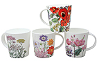 Set of 4 Bone China Mugs - Assorted Botanical Flowers (16 oz)