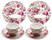 Elegant Rose Chintz Cup & Saucer Sets for Girls - Set of 4