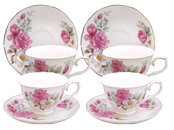 Small 3-Ounce Cup & Saucer Sets - Pink Rose, Set of 4