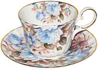 Sorrento Rose - Bone China Tea Cup and Saucer, Blue