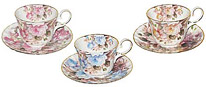 Sorrento Rose - Bone China Tea Cups and Saucers, Assorted Set of 3