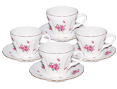 Small 3-Ounce Cup & Saucer Sets - Pink Rose, Set of 4