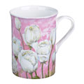 Soft Pink Bone China Mug with White Roses