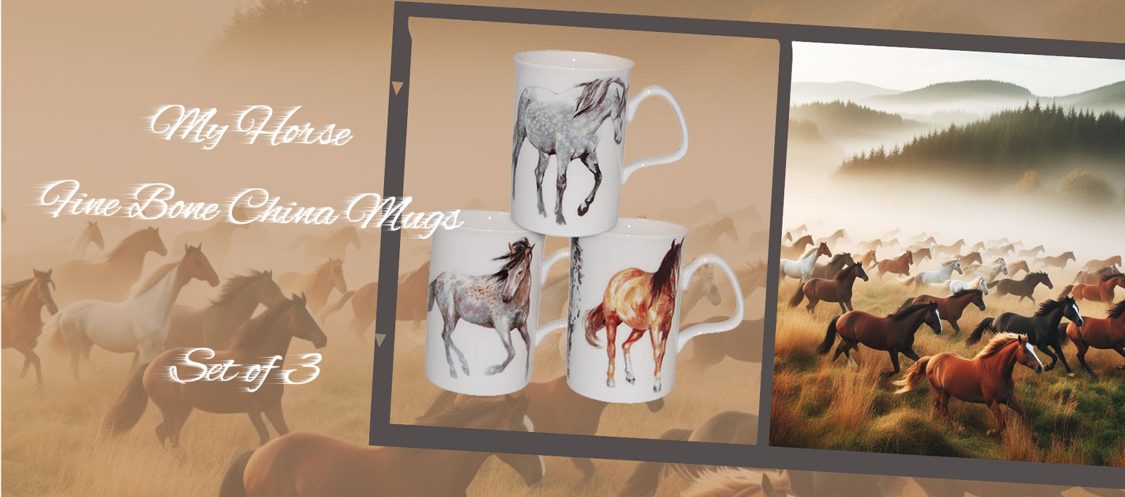 My Horse Fine Bone China Mugs - Set of 3
