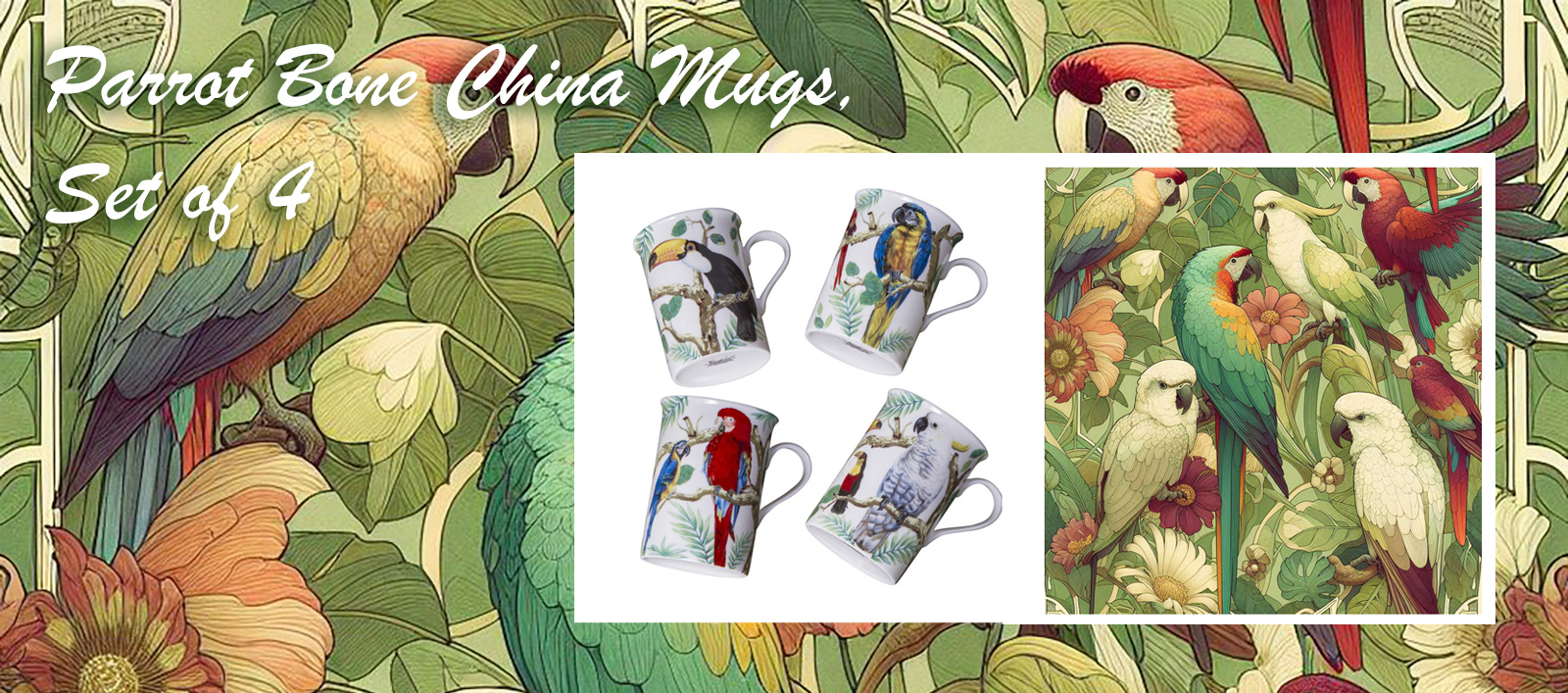 parrot tea mug - set of 4
