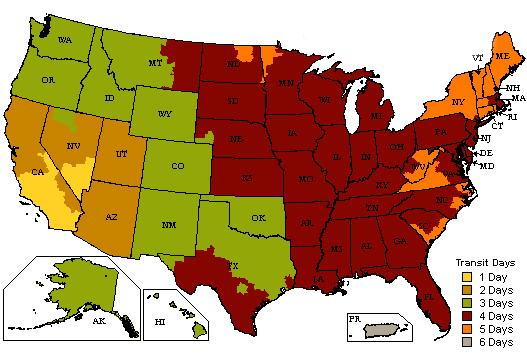 UPS Shipping Time Map